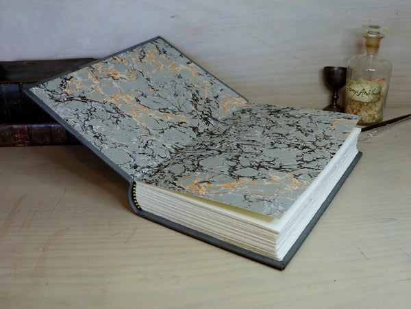 Grey Leather Journal with floral decoration. Whispers in Bloom. One of a kind