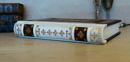 Brown Red Leather Journal with Tooled Decoration, White leather spine - Sienna Sunset
