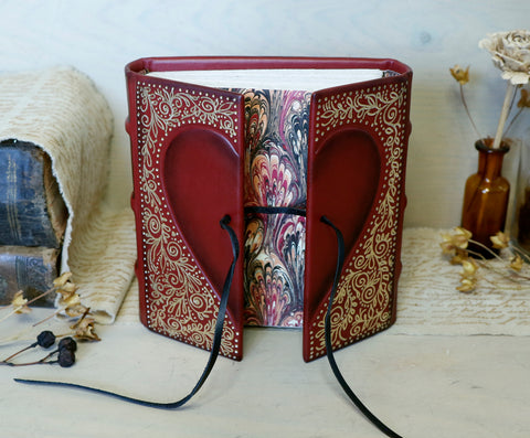 Heart Book - Red Leather Journal with gold tooled decoration - "With Love"