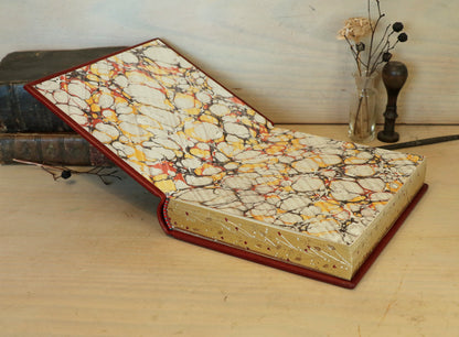 Red Leather Journal with Gilded Edges, Gold, Hand Tooled Decoration - The Temple of Love