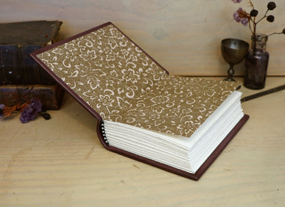 Burgundy Leather Journal with Silver Tooled Decoration. Silver Moon Bloom. One of a Kind