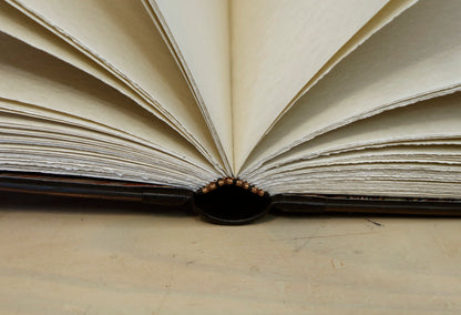 Antiqued leather journal, brown leather, Gold tooled decoration. Once Upon a Time