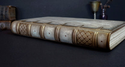 Large leather journal, Antiqued gold and white diamond pattern, tooled decoration - Ancient Tales