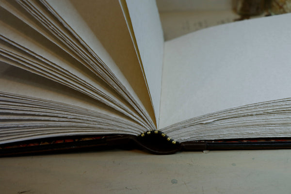 Large leather journal, Worn leather, Gold tooled decoration. The Old Book