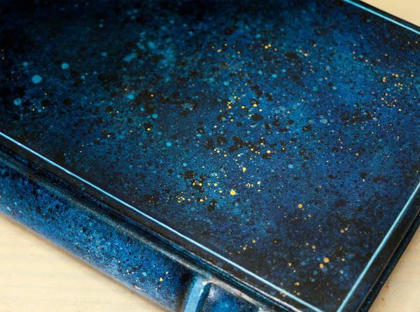 Blue leather journal with handpainted decoration - September Night Skies