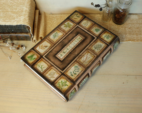 Unique leather binding with Hand painted decoration, The Herbarium