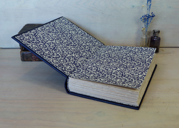 Blue leather journal with Hand painted decoration, Lotus Heart