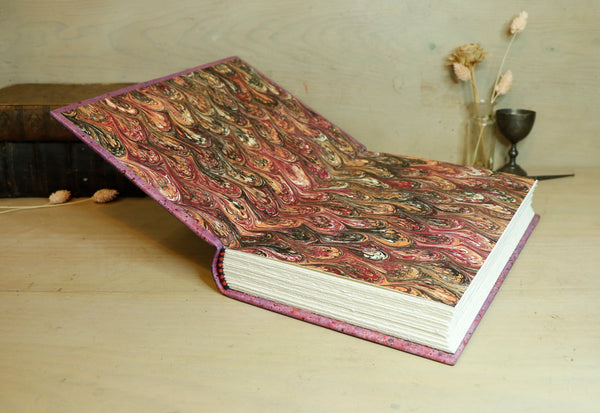 Antique pink leather journal with hand marbled decoration - An Old Romance