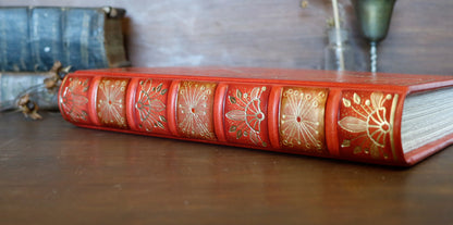 Vermillion Leather Journal, Hand tooled with gold foil, The Nymph's Garden