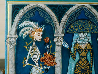 Handpainted Leather Journal / Blank Book with Original Artwork - A Dance Macabre of the Feminine Devine. One of a Kind