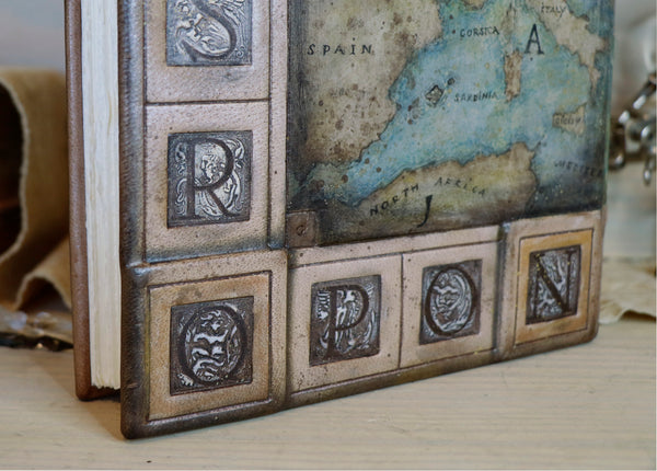 Handpainted leather journal, Artist paper, "The Story of Writing". One of a Kind