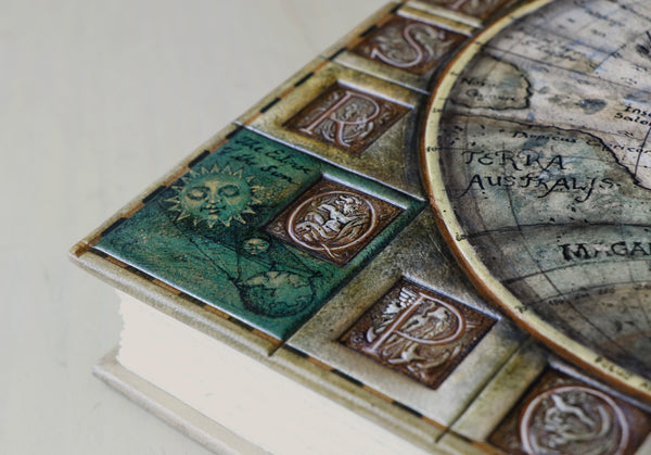 Handpainted leather journal, Artist paper, "The traveler". One of a Kind