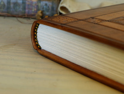 Antiqued Brown Leather Journal with Blind Tooled Decoration, Eternal Autumn