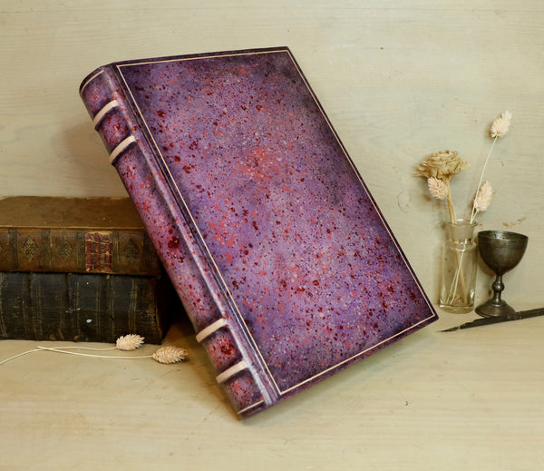 Antique pink leather journal with hand marbled decoration - An Old Romance