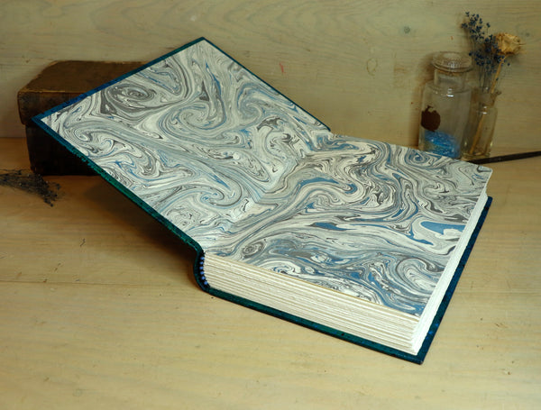 Blue leather journal with hand marbled decoration - Ocean Waves