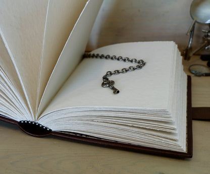 Journal with Lock and Key, Antique Brown Leather with Silver decoration - Codex Argentum