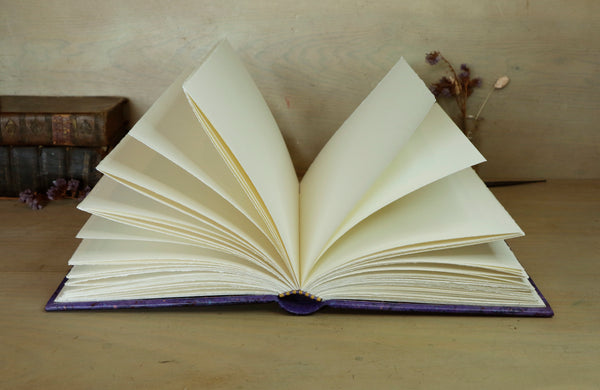 One of a kind purple leather journal with handpainted decoration - Echoes of the Universe
