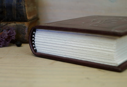 Burgundy Leather Journal with Silver Tooled Decoration. Silver Moon Bloom. One of a Kind