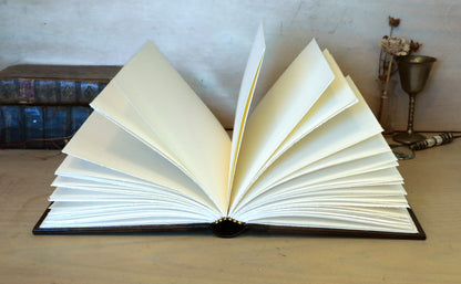 Brown Red Leather Journal with Tooled Decoration, Black leather spine - Sienna Sunset