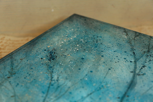 Light blue leather journal with tooled and painted decoration. One of a kind. Azure Mist