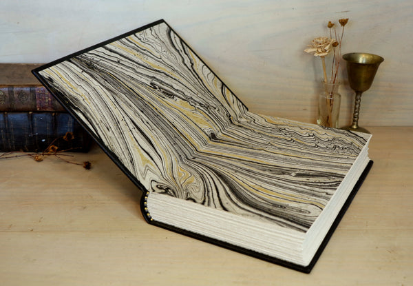 Black Leather Journal with gold floral decoration. Chronicles of the Soul