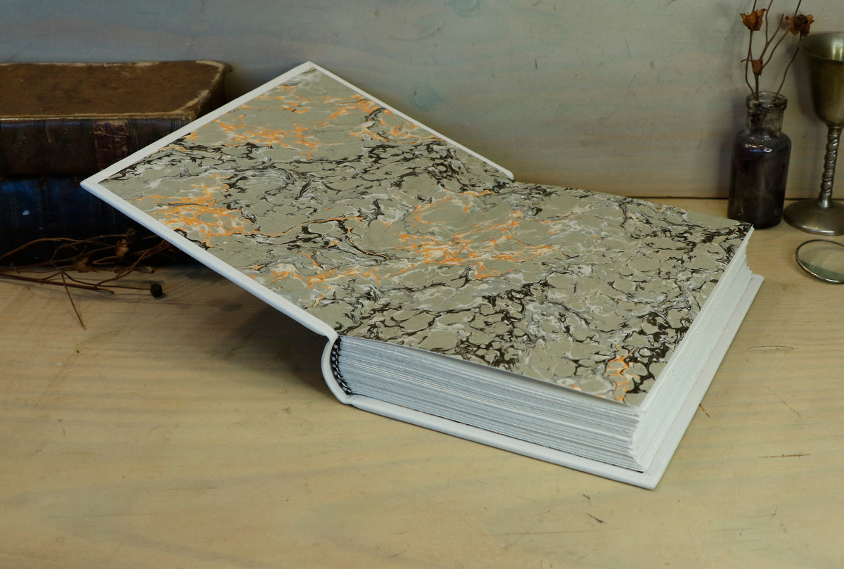 Ivory Dreams. White leather journal with gold and silver tooled decoration. One of a kind.
