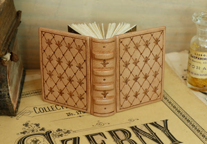 Miniature leather journal, Natural leather, tooled decoration