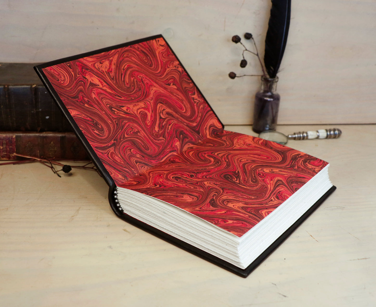 Black Leather Journal with silver and red tooled decoration - The Black Reliquary