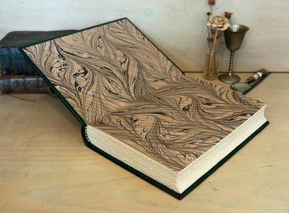 Dark Green Leather Journal with Gold Tooled Decoration. Romantic Journey