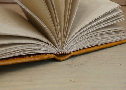 Brown leather journal with hand tooled and painted decoration - Morning Thoughts