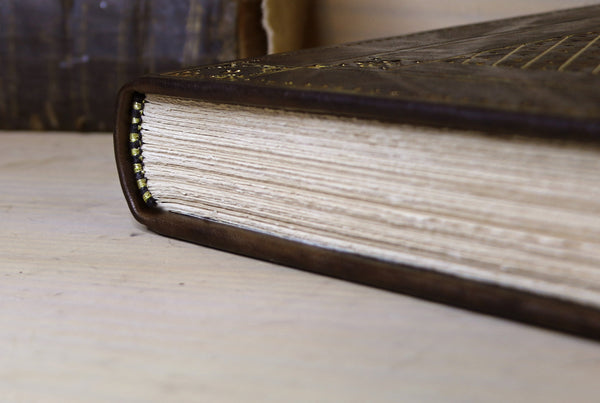 Antiqued Brown Leather Journal with Gold Tooled Decoration. Queen's Book