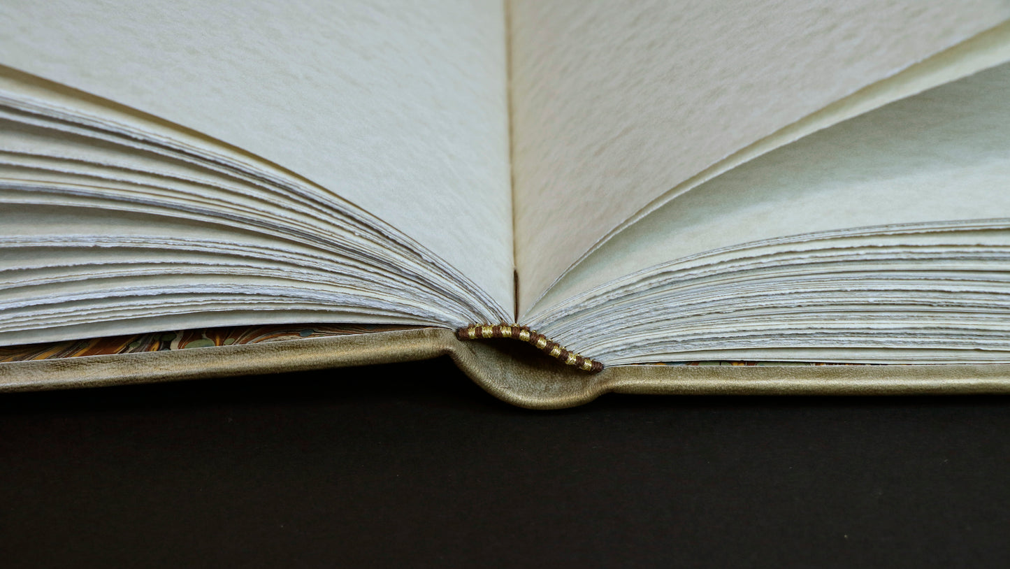 Large leather journal, Antiqued gold and white diamond pattern, tooled decoration - Ancient Tales