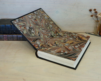 Antiqued leather journal, brown leather, Gold tooled decoration. Once Upon a Time