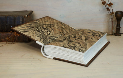 Vintage leather journal, Brown and white leather with Gold tooled decoration. The Book of Light