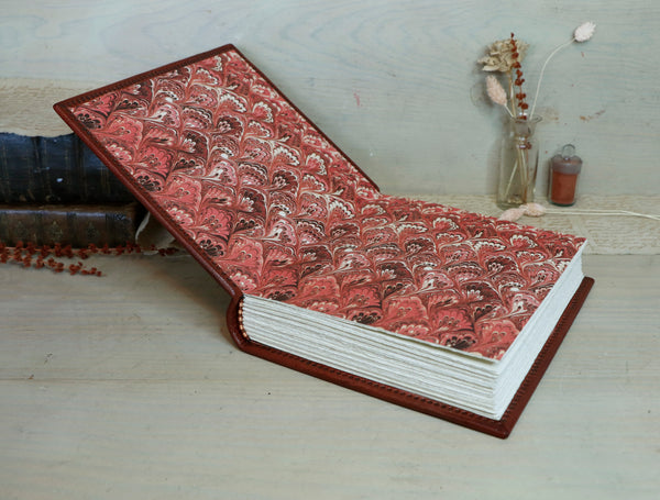 Red Leather Journal with floral decoration. Garden of Life