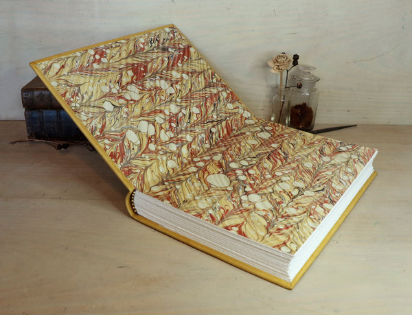 Antiqued yellow leather journal with tooled decoration. Romantic Sunset II