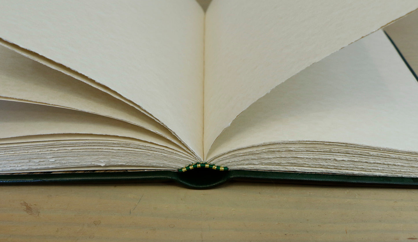 Dark Green Leather Journal with Gold Tooled Decoration. Romantic Journey