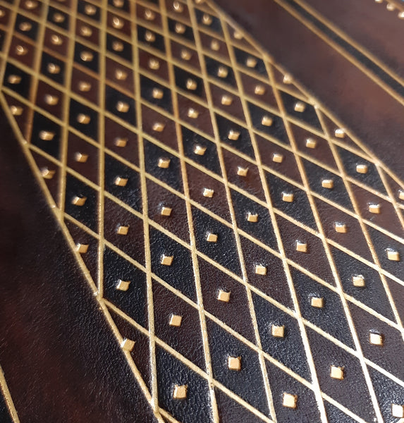 Antiqued Brown Leather Journal with Gold Tooled Decoration. Queen's Book