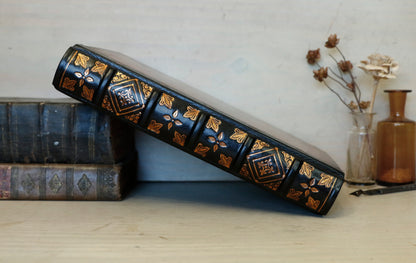 Antiqued leather journal, brown leather, Gold tooled decoration. Once Upon a Time