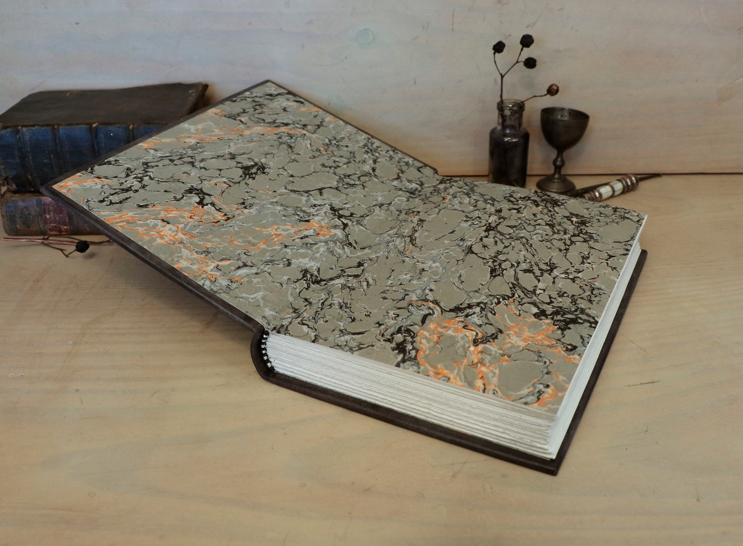 Grey Leather Journal with Silver tooled floral decoration. Moonlight Song
