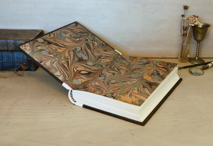 Brown Red Leather Journal with Tooled Decoration, White leather spine - Sienna Sunset