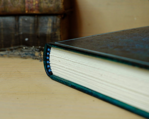 Blue leather journal with hand marbled decoration - Ocean Waves