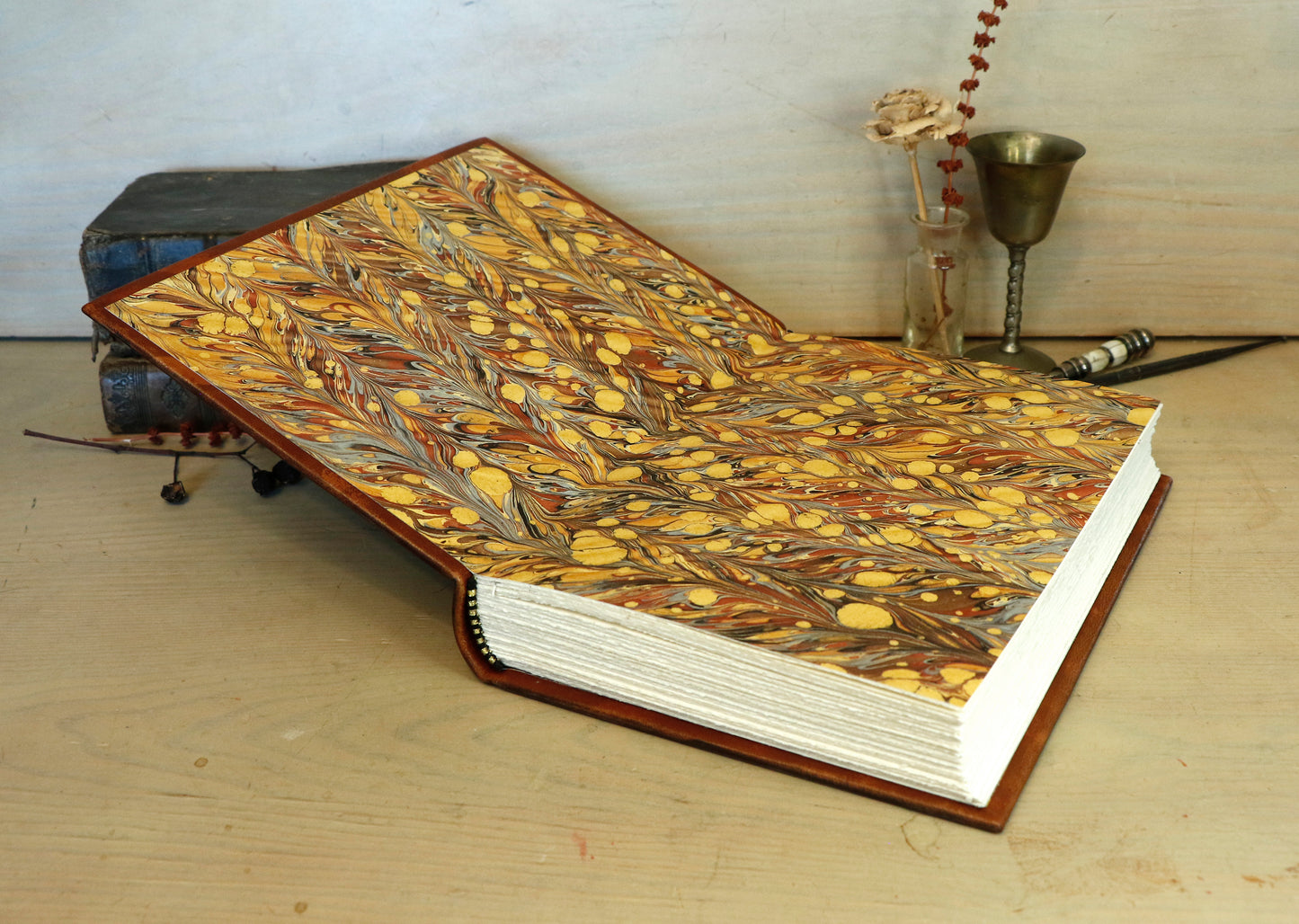 Antiqued brown leather journal with cross decoration - Faith