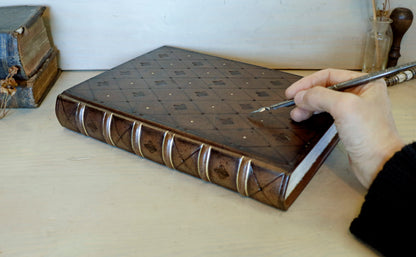 Brown leather journal with tooled diamond decoration. One of a Kind.