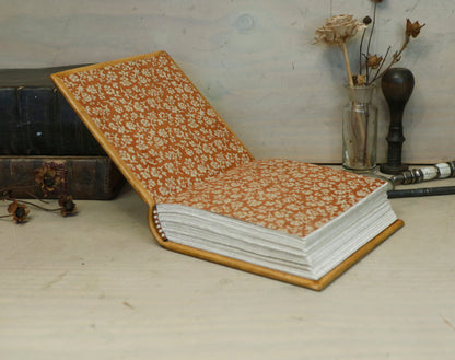 Brown leather journal with hand tooled and painted decoration - Morning Thoughts