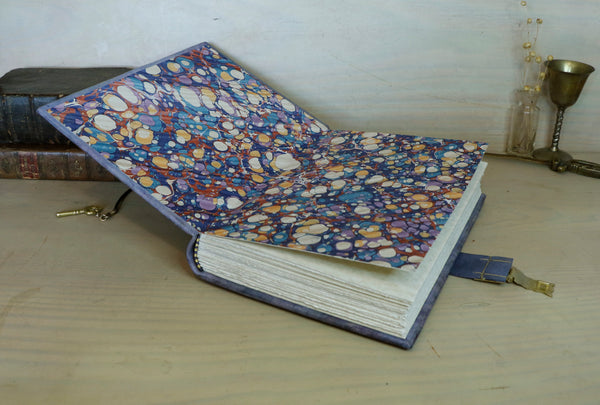 Leather Journal with Lock and Key, Romantic diary, Gold decoration, "Purple Dreams"