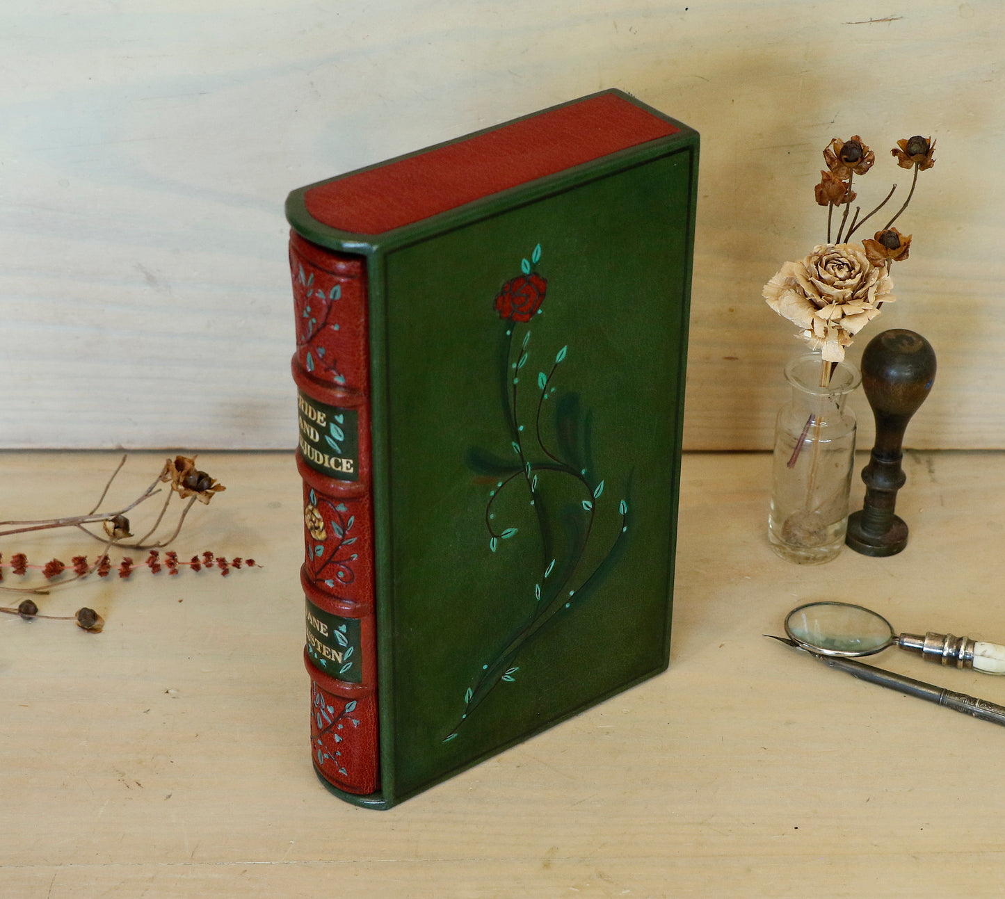 Pride and Prejudice | Jane Austen. Hand Tooled and Painted Leather Binding, Original Artwork Design. One of a kind