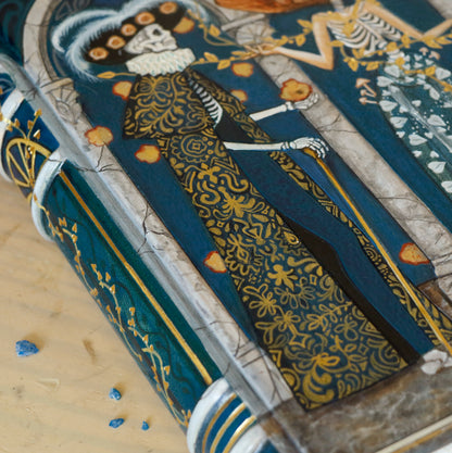 Handpainted Leather Journal / Blank Book with Original Artwork - A Dance Macabre of the Feminine Devine. One of a Kind