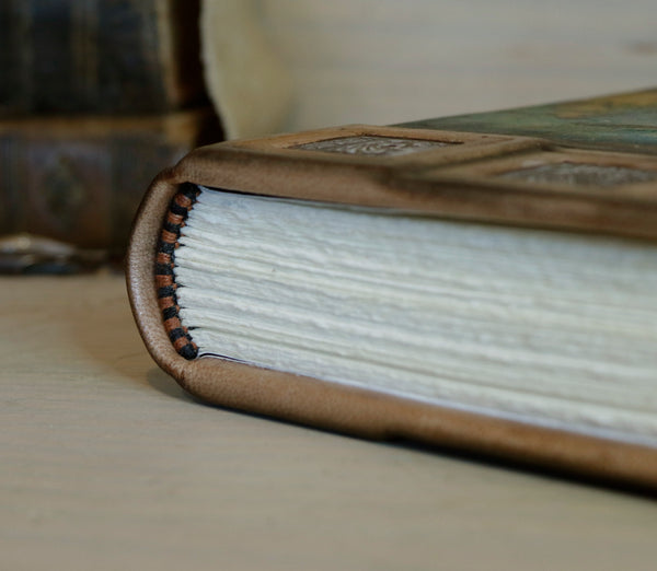 Handpainted leather journal, Artist paper, "The Story of Writing". One of a Kind