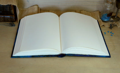 Blue leather journal with hand marbled decoration - Ocean Waves